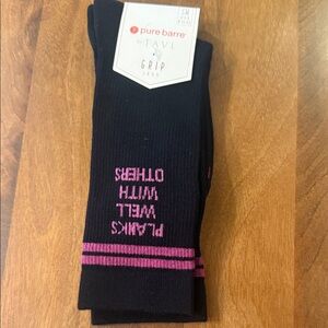💕💕Calf Length Pure Barre Black Grip Socks with Pink Stripe 💕💕
